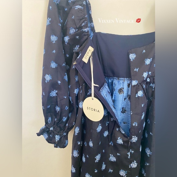 STORIA FLORAL PUFF SLEEVE BABYDOLL DRESS IN NAVY - Picture 4 of 4